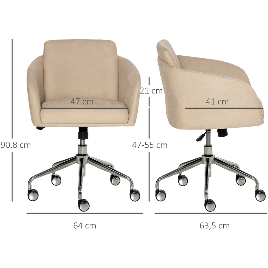 Vinsetto Bürostuhl mit einstellbarer Höhe und 360° Drehrollen beige