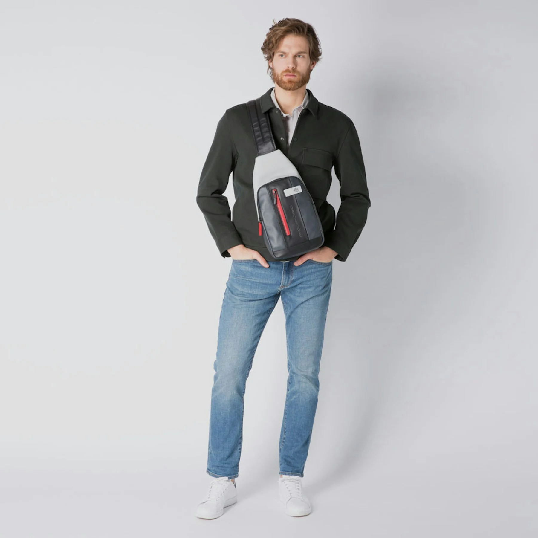 Sac bandoulière mono-bretelleen cuir | Gris