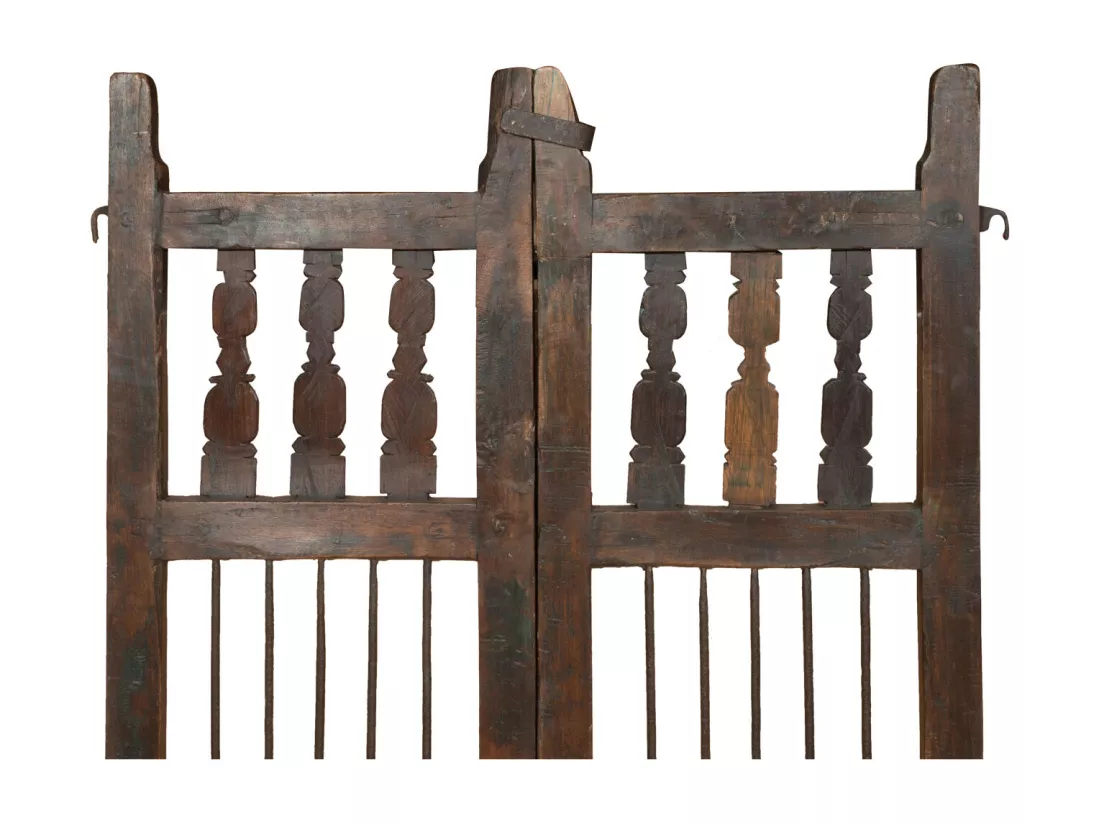BISCOTTINI Portail - Bois Massif et Fer Finition Antique - Clôture en Fer - Portail en Métal - Porte Décorative - Portail d'Entrée - Clôture en Bois - Intérieur et Extérieur - 86x6x105cm