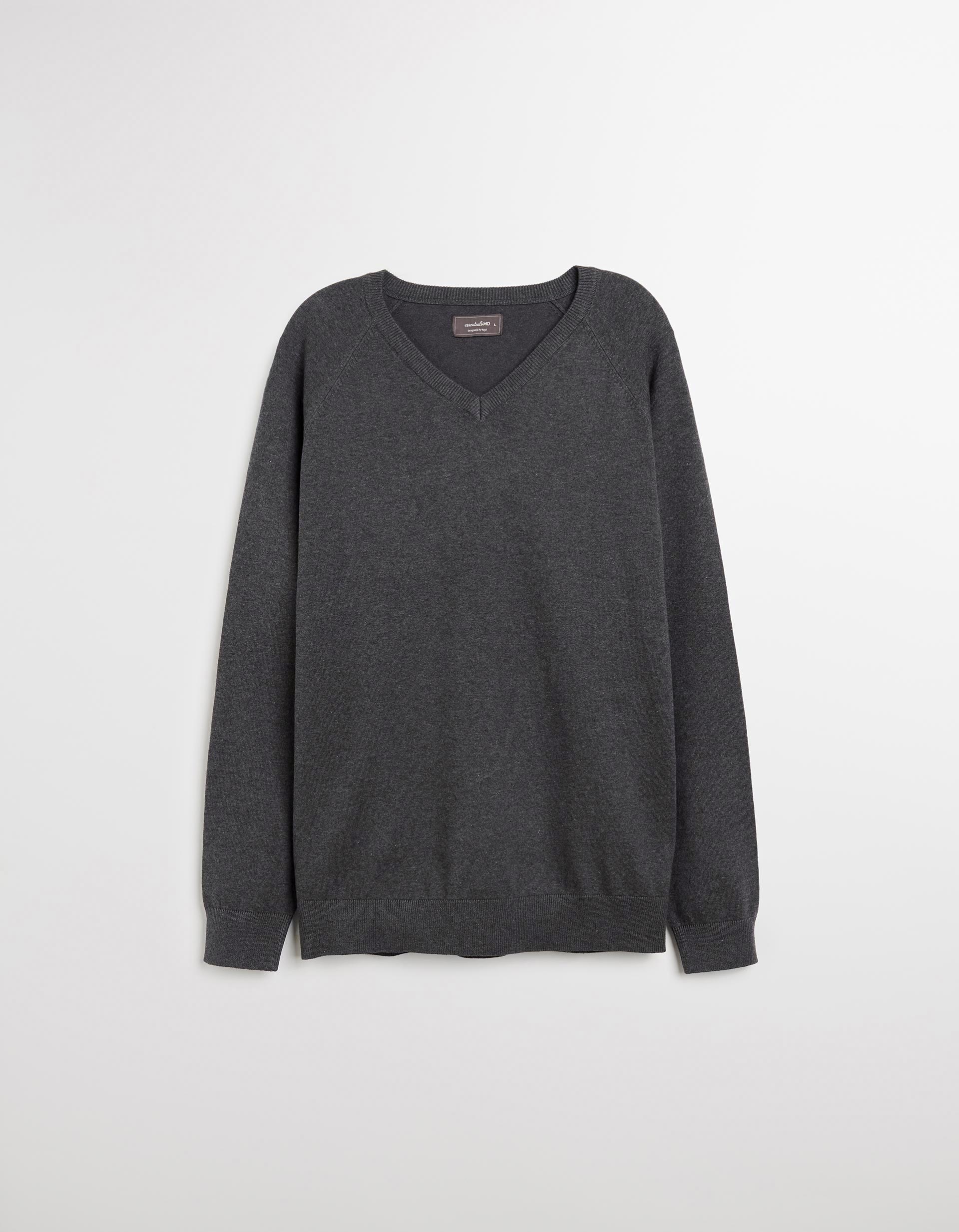 Camisola de Malha Decote em V, Homem, Cinzento Escuro