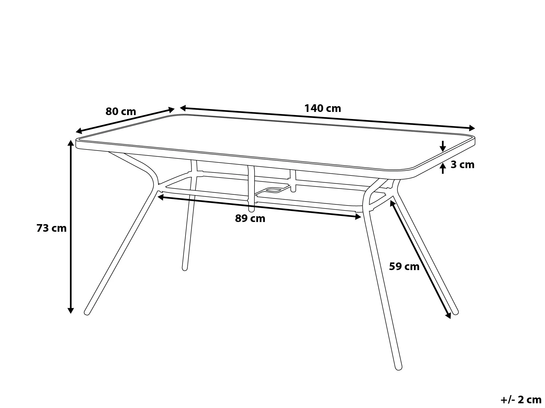 Tuin eettafel LIVO 140 cm 80 cm Glas Zwart