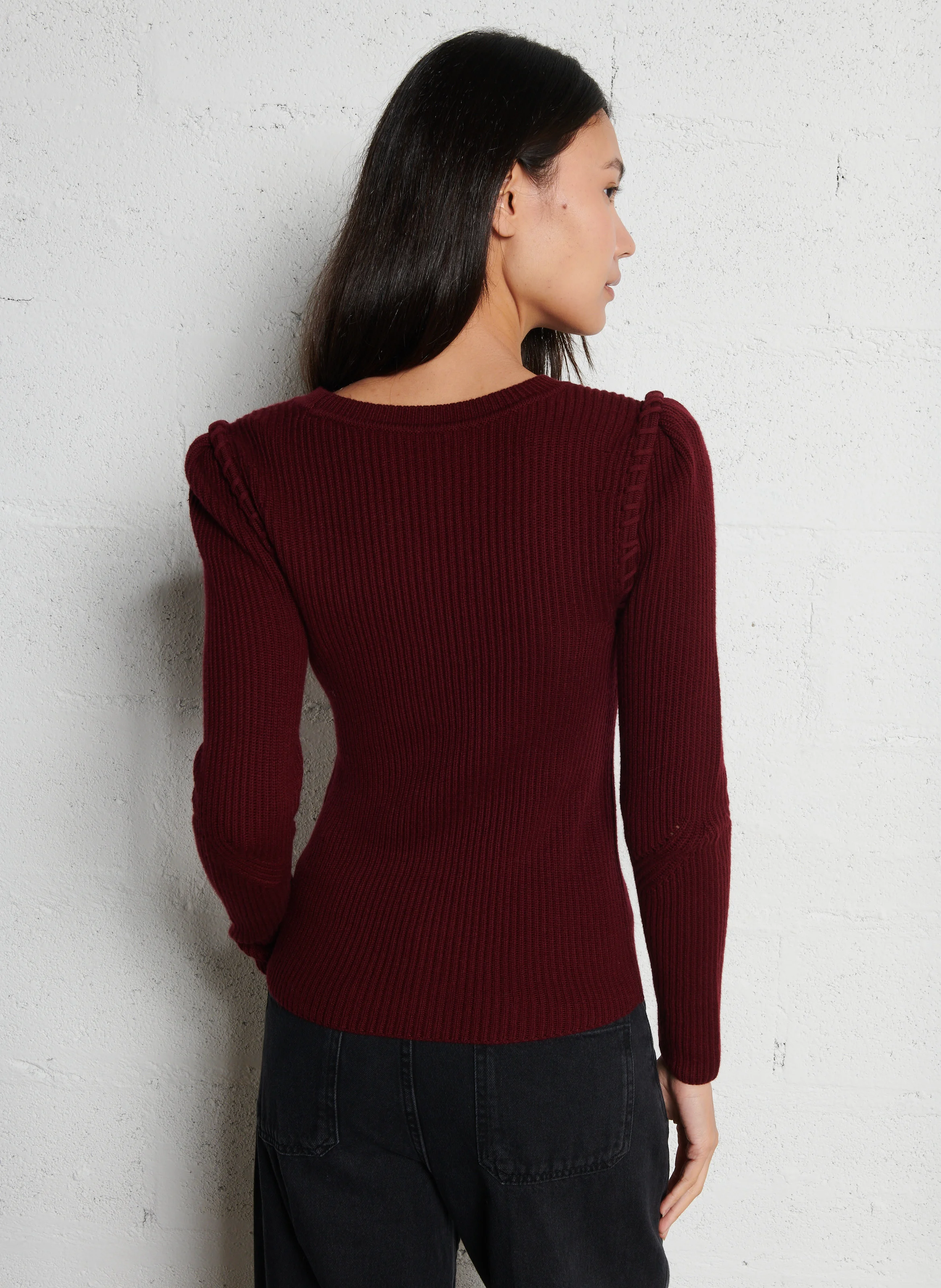 PEPPING - Pull ajusté col rond en laine et coton mélangé | Rouge
