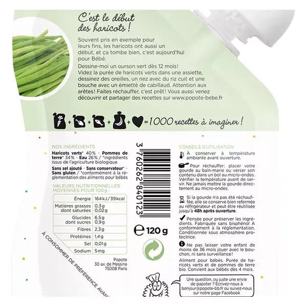 Popote Vegetal em Sachê Feijão Verde +4m Orgânico 120g