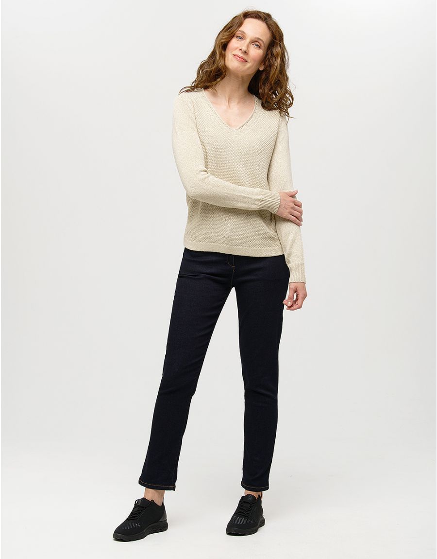 Pull maille beige fils or