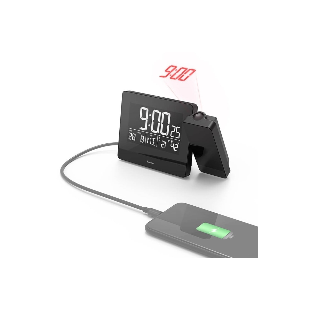 HAMA Vekkerklokke Projeksjon Plus Charge Svart