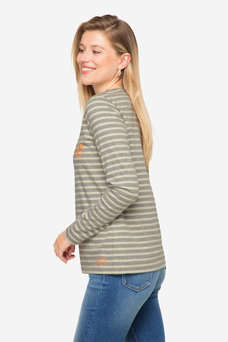 Ringelshirt, Regular Fit, Statement Print, Rundhals, Langarm, OEKO-TEX