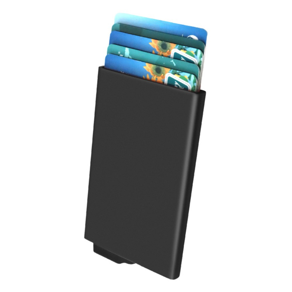 Mini Kreditkarten Aluminium Etui mit Kartenauswurf-Mechanismus (RFID Schutz) - Schwarz
