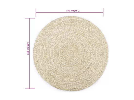 Tapis fait à la main Jute Blanc et naturel 150 cm