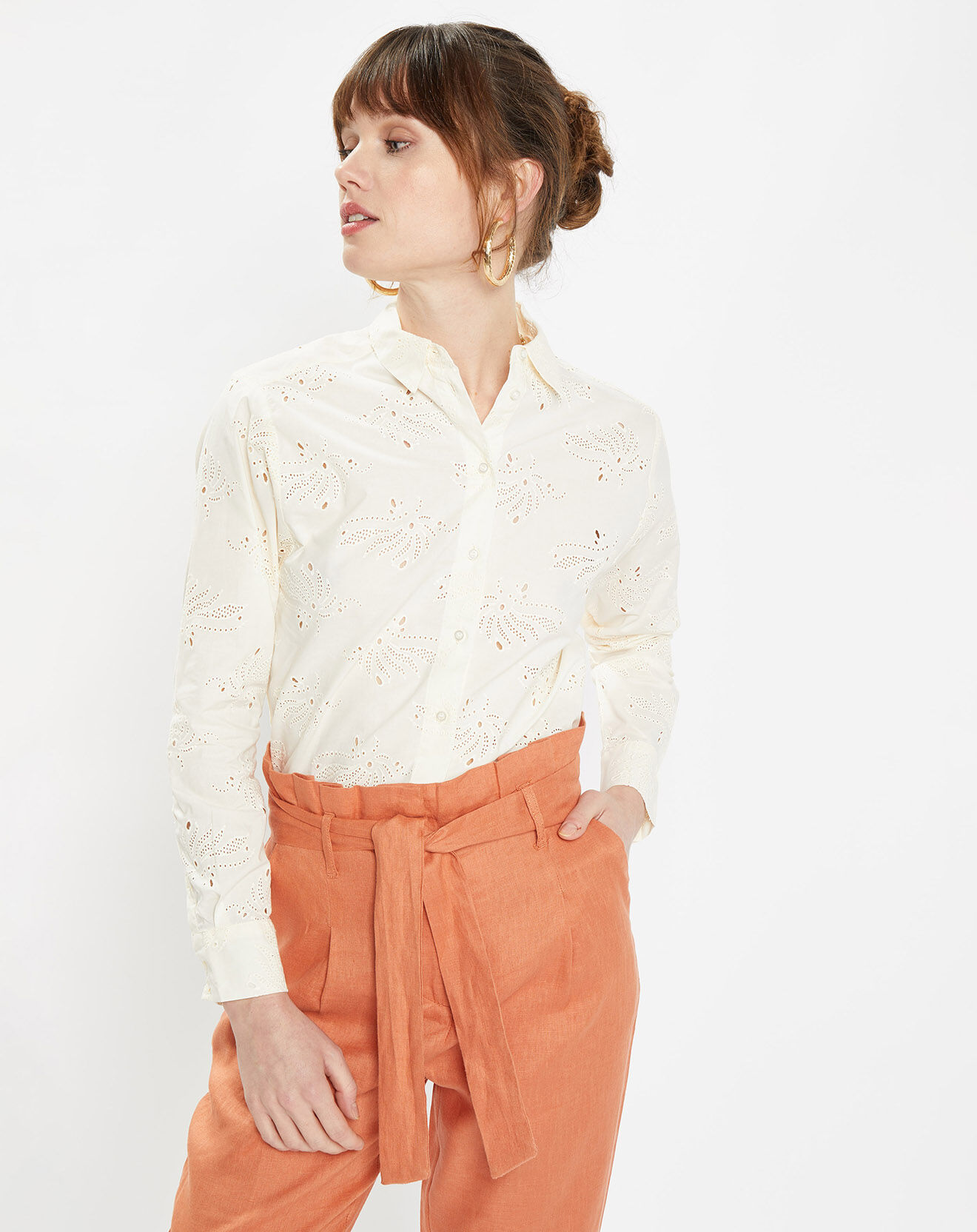 Galeries Lafayette Chemise Ebrizia brodée ajourée écrue