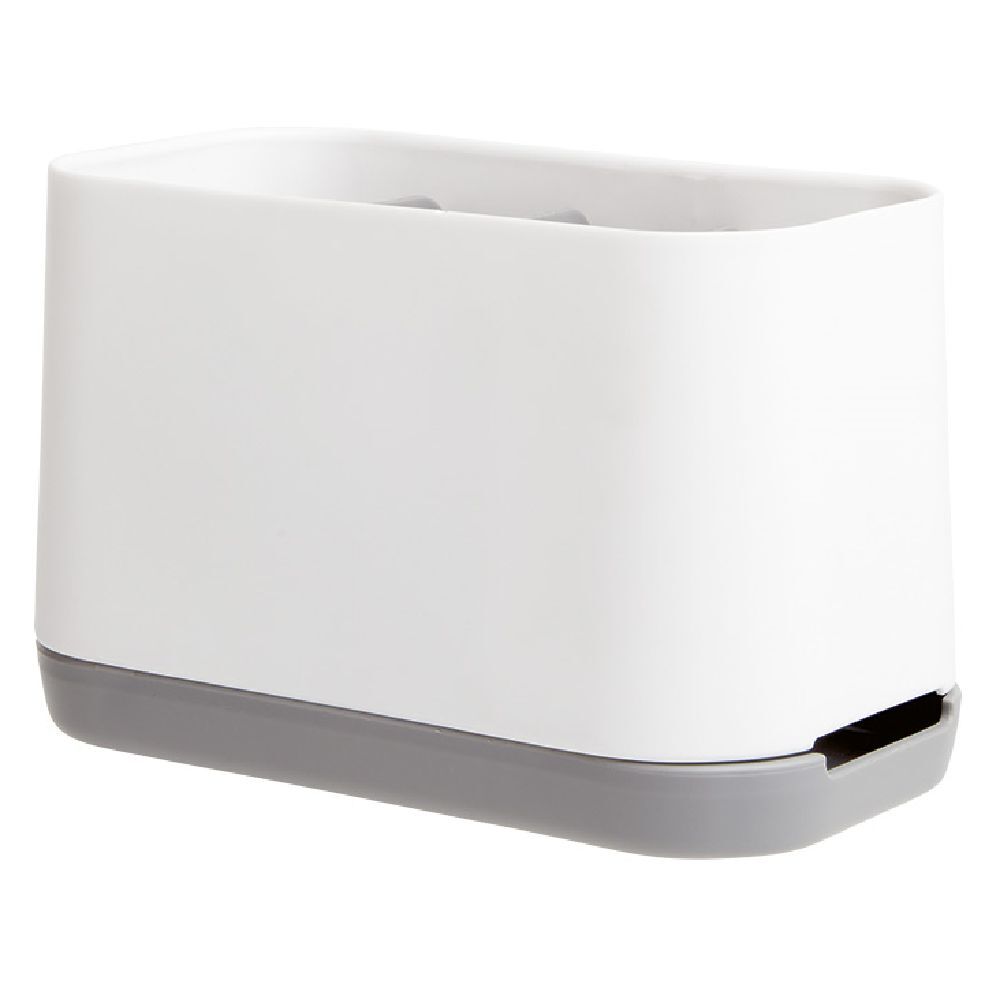 Organisateur salle de bain avec compartiment amovible gris et blanc