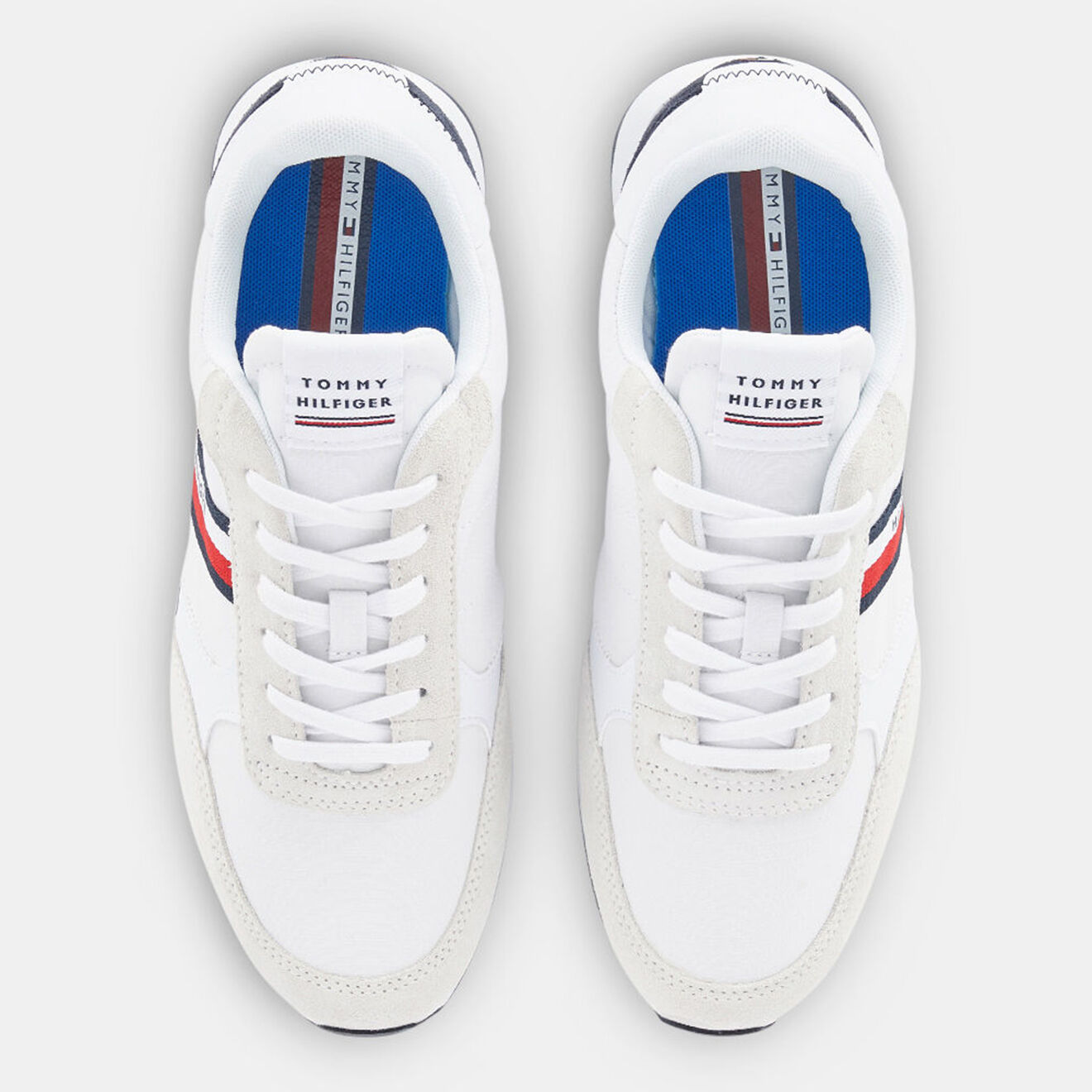 Tommy Hilfiger Baskets running en Velours de Cuir & Coton Mix Matières blanches