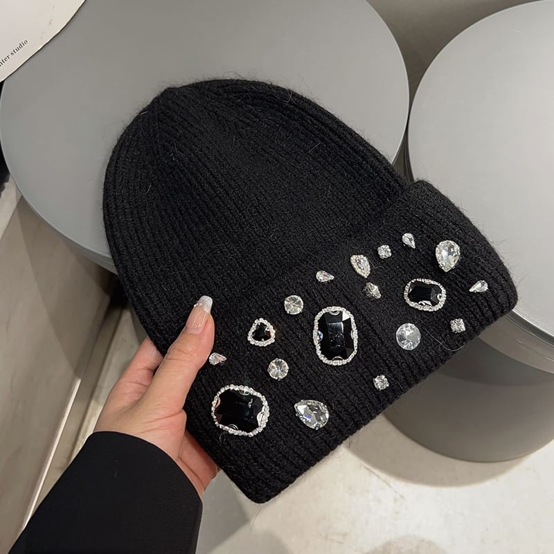 4.4 STUDIO - Geribbelde muts met strass