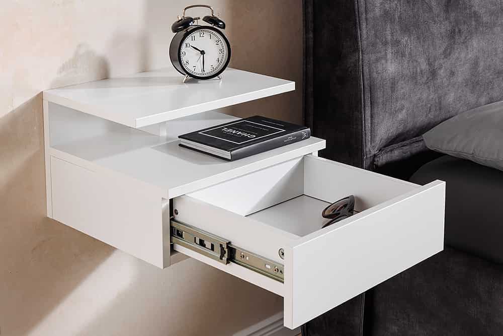 Hängender Nachttisch FLOATING 35cm weiß Regal mit Schublade