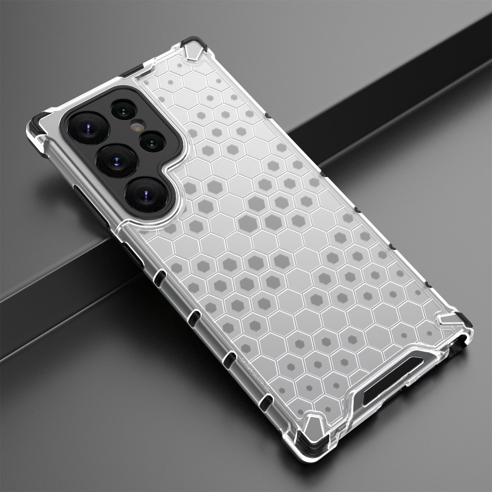 Samsung Galaxy S25 Ultra Hybrid Hülle Air Cushion Fallschutz   Bumper im Waben Design - Grau (Transparent)