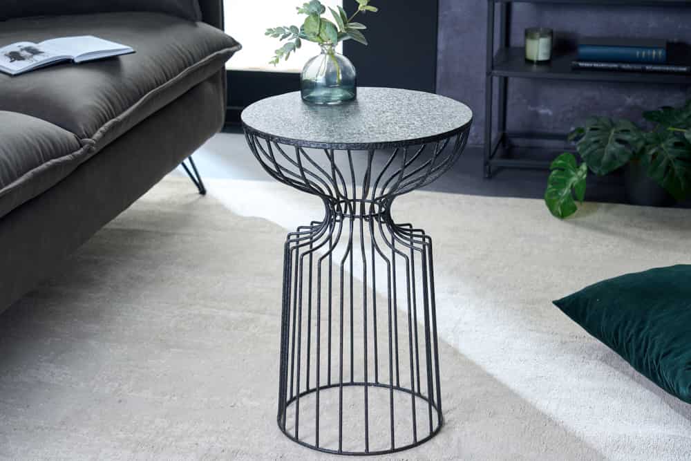 Runder Beistelltisch VARIATION 55cm schwarz Eisen Metallgestell handmade
