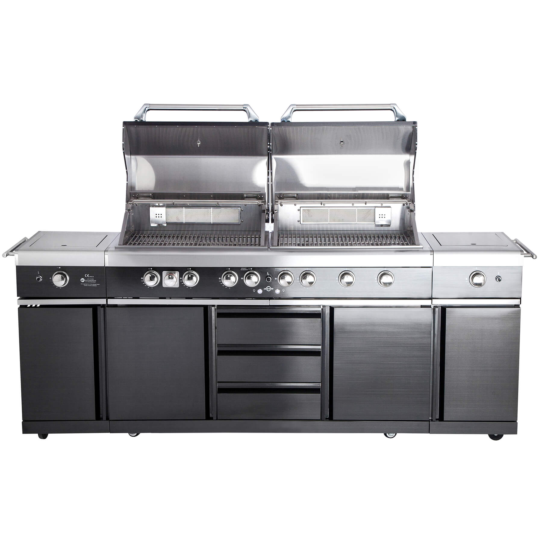 Voll-Edelstahl Außenküche ALL'GRILL EXTREM BLACK-Line Steakzone® mit 34,7 kW Leistung, 6-flammig, inkl. Seitenkocher und Air System