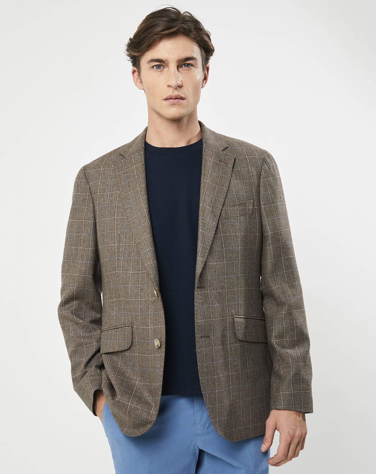 Hackett London Veste en Laine & Soie à carreaux marron
