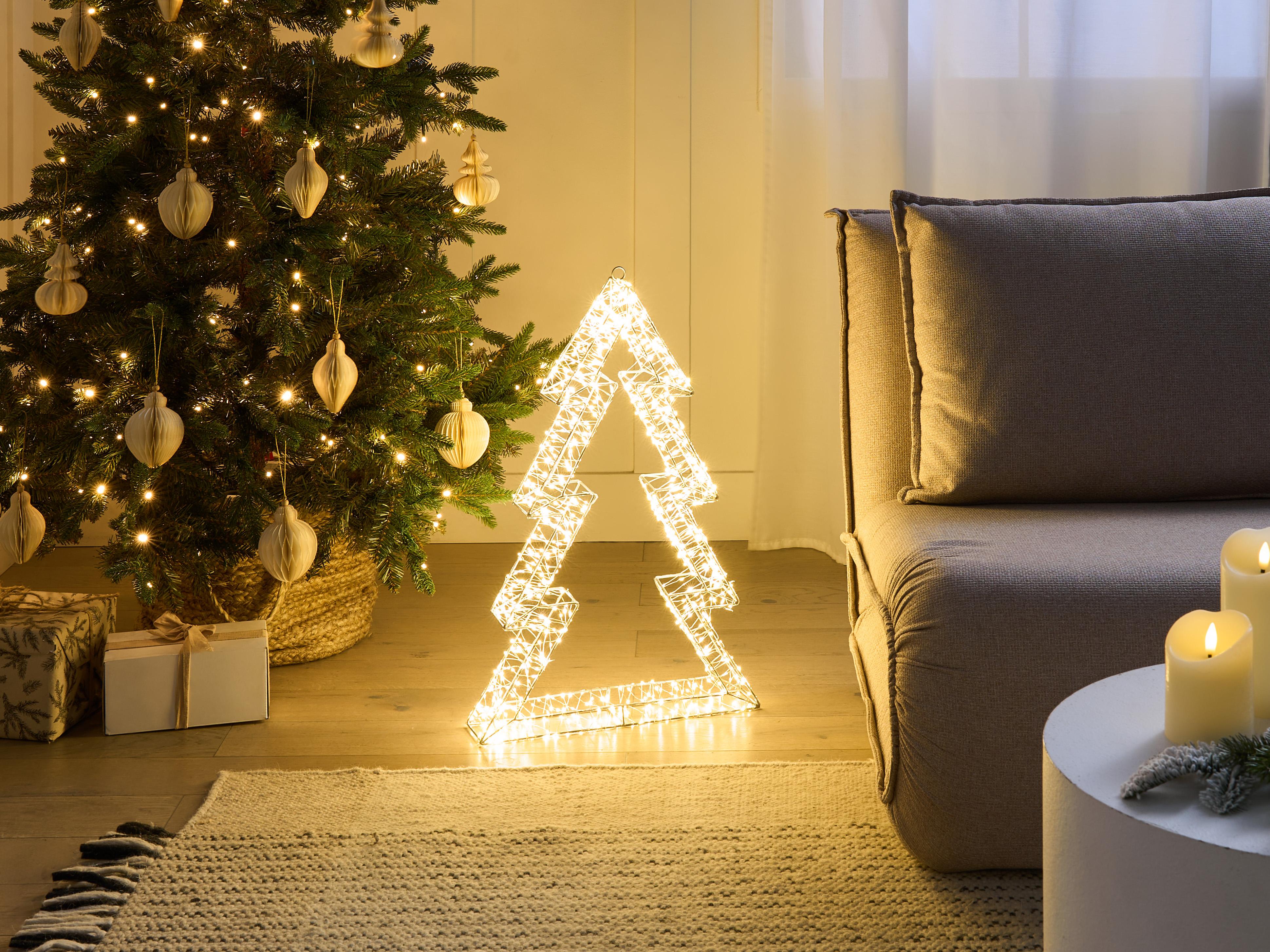 Buitendecoratie LED AKERAN Kerstboom 60 cm Zilver