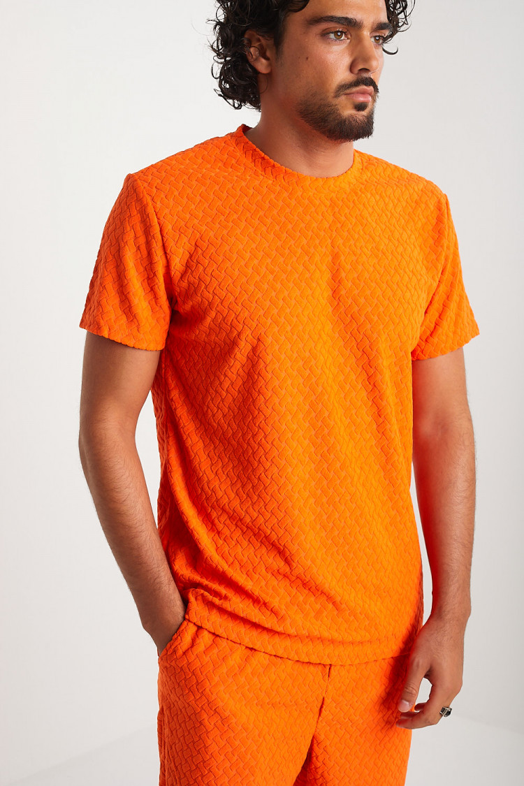 Ensemble 2 pièces t-shirt + short orange texturé