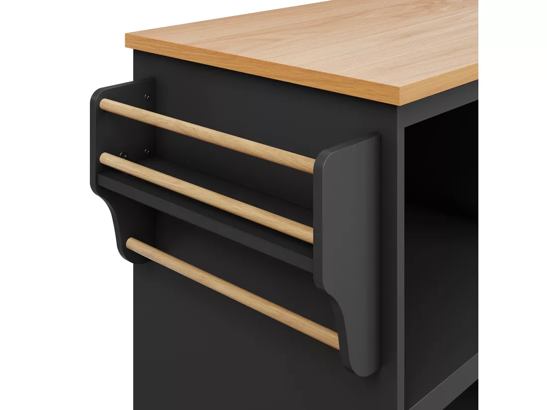 Ilot central de cuisine - 2 tiroirs et 8 compartiments - MDF - Noir