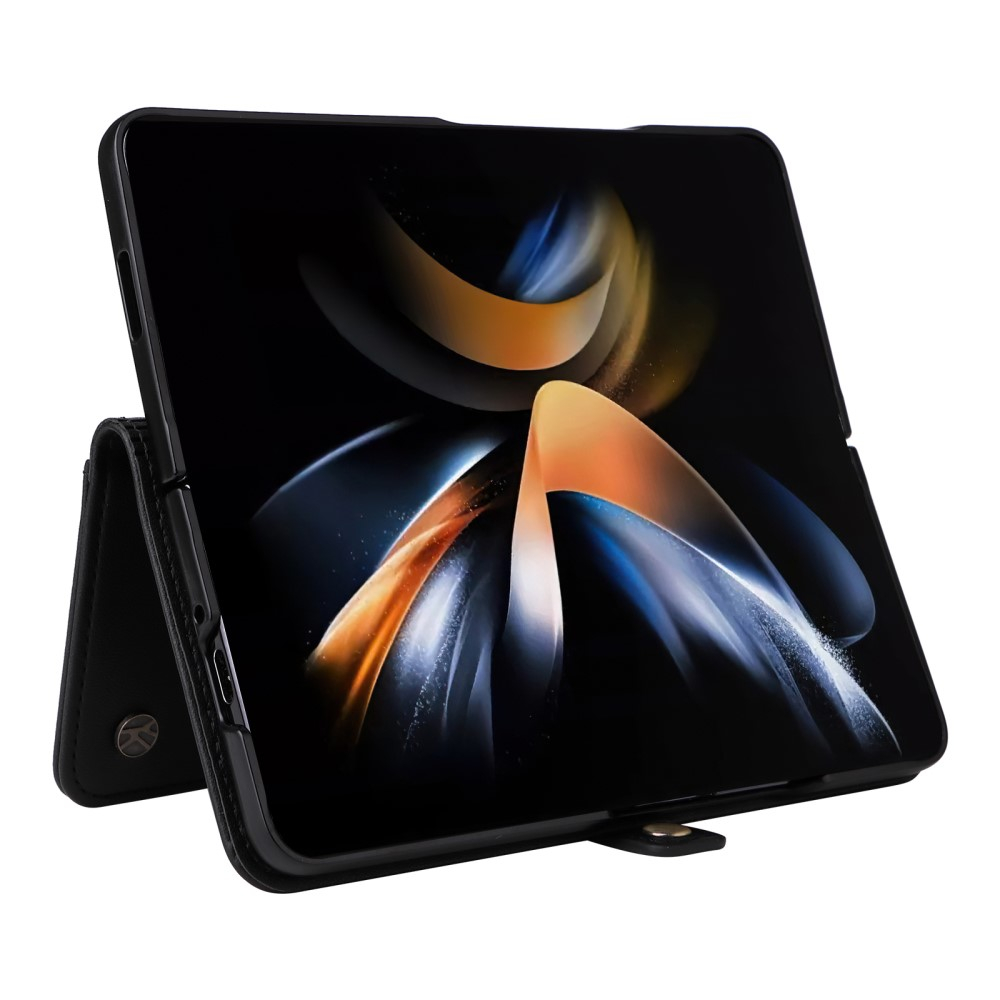 Samsung Galaxy Z Fold6 Leder Tasche Flip Cover mit Kartenfächer - Schwarz