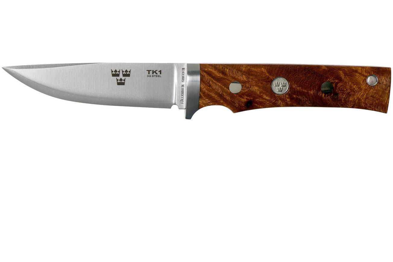 Fallkniven TK1 Drie Kronen, Desert Ironwood,  lederen schede