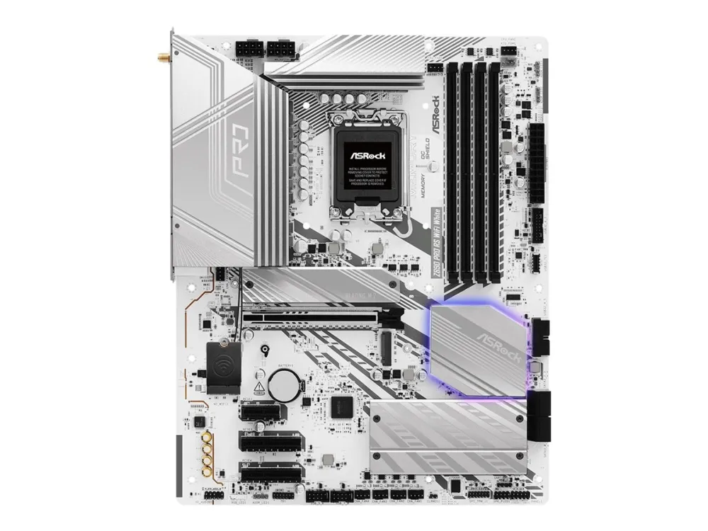ASRock Z890 Pro RS WiFi White - Bundkort - ATX - LGA1851 sokkel - Z890 Chipset - USB4, USB-C 3.2 Gen 2x2, USB 3.2 Gen 2, USB 3.2 Gen 1 - 2.5 Gigabit LAN, Bluetooth, Wi-Fi 6E - onboard grafik (CPU påkrævet) - HD Audio (8-kanaler)