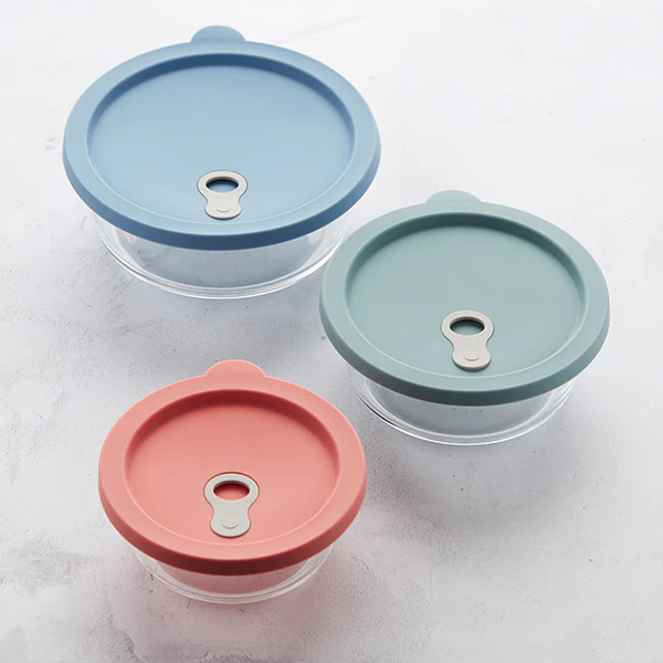 Boite ronde en verre avec couvercle en silicone bleu 880 ml Point Virg