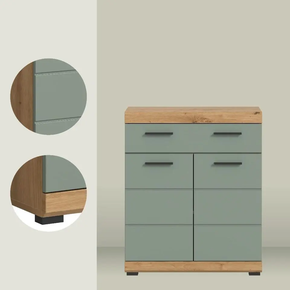 Hioshop Scout badkamerkast 2 deuren- 1 lade salvie decor- eiken decor