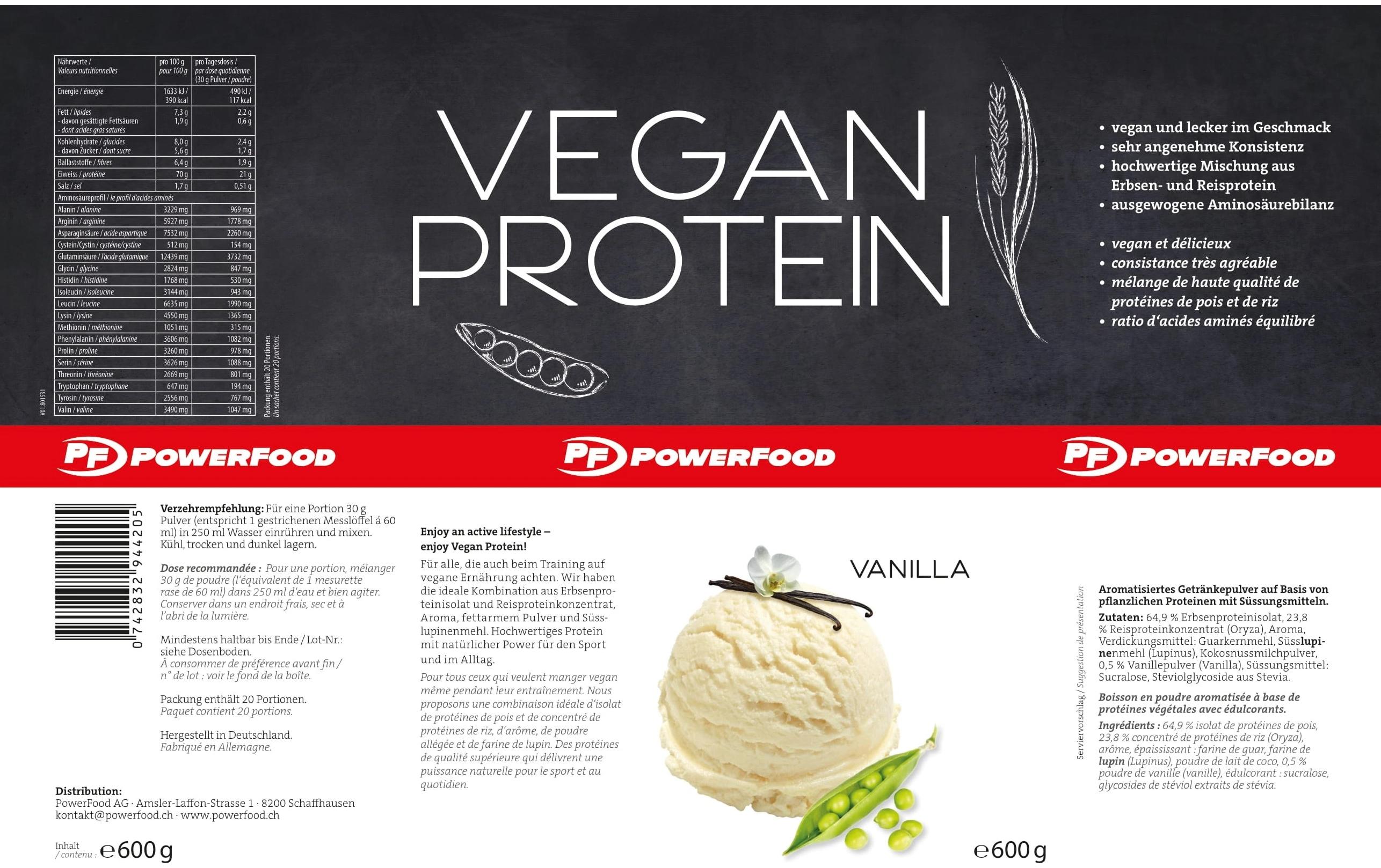 Pulver Vegan Vanille 600 gVeganes Eiweisspulver