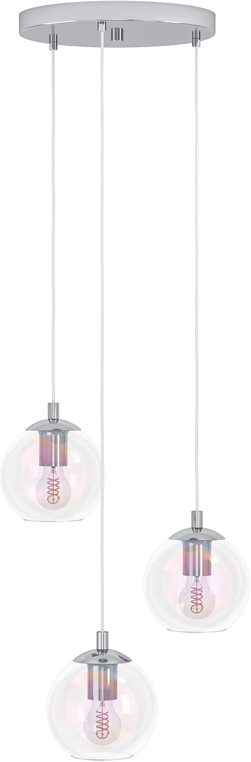 EGLO Cluster Hängelampe Ariscani 2, 3-flammige Pendelleuchte irisierend, Esstisch Hängeleuchte bunt schimmernd, Esszimmerlampe hängend aus Metall in Chrom und Glas, E27, Ø 42,5 cm