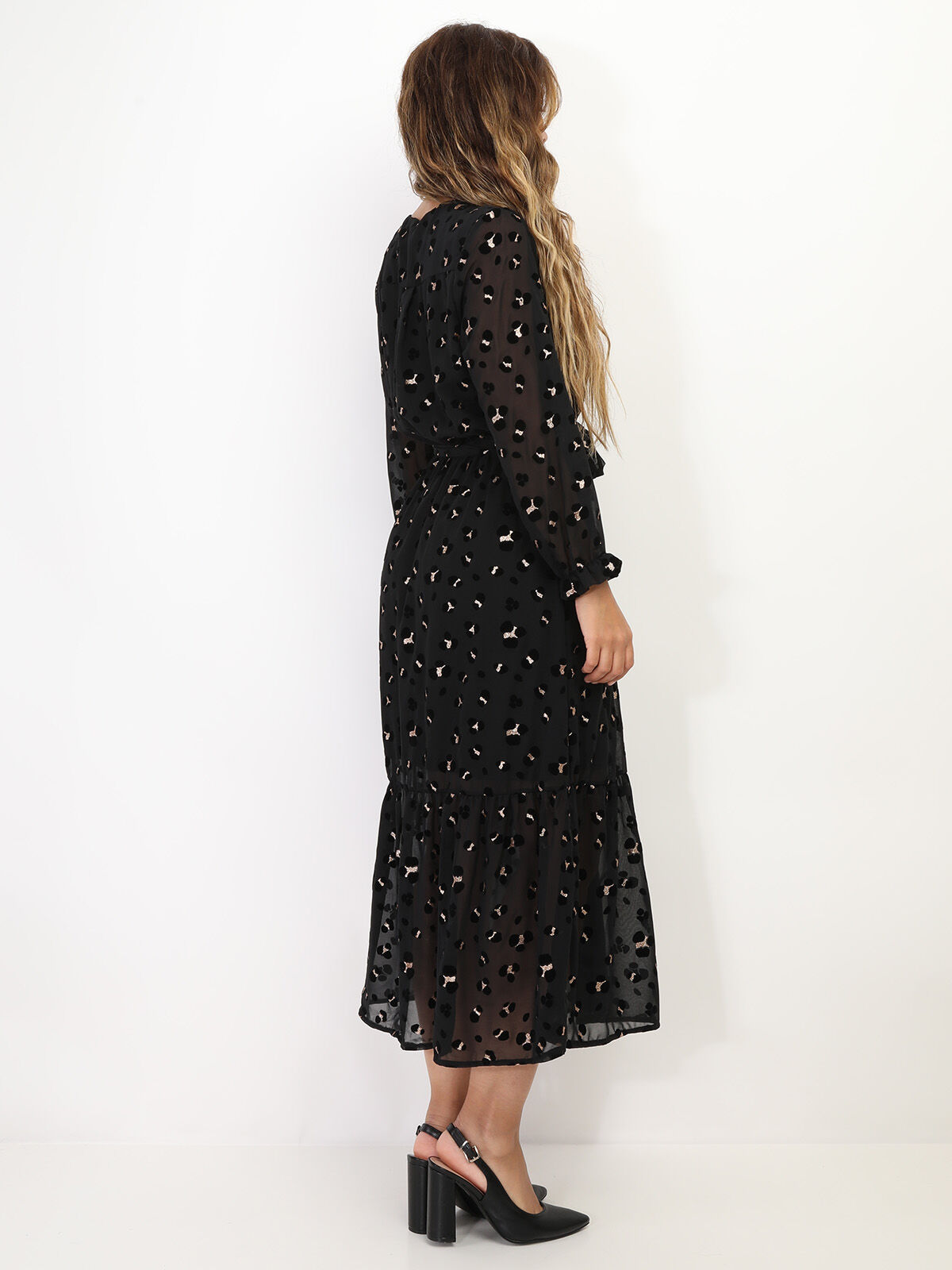 Robe longue à motifs pailletés- Noir