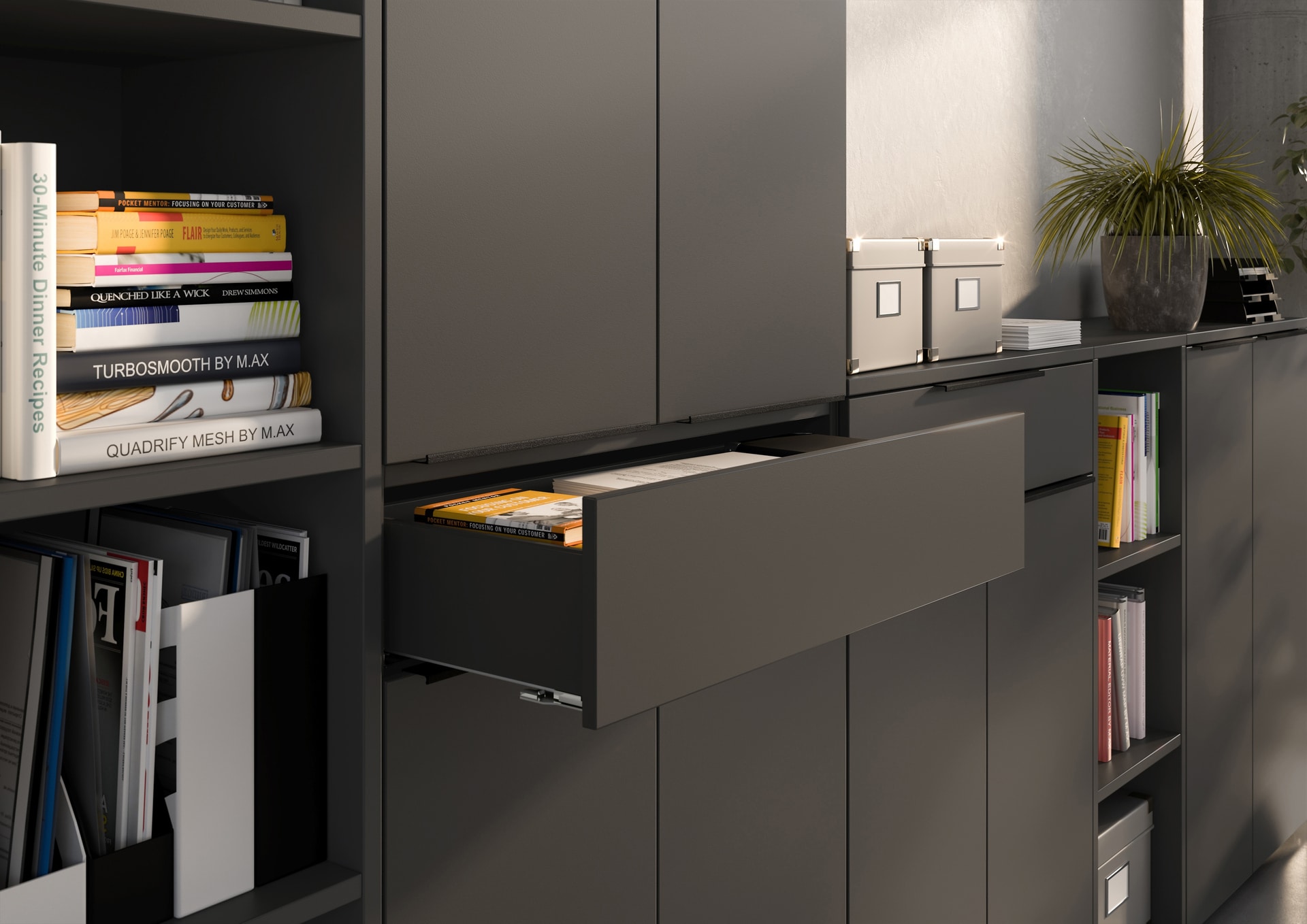 Aktenschrank LORENZ 81x197x40 cm mit Schublade graphit