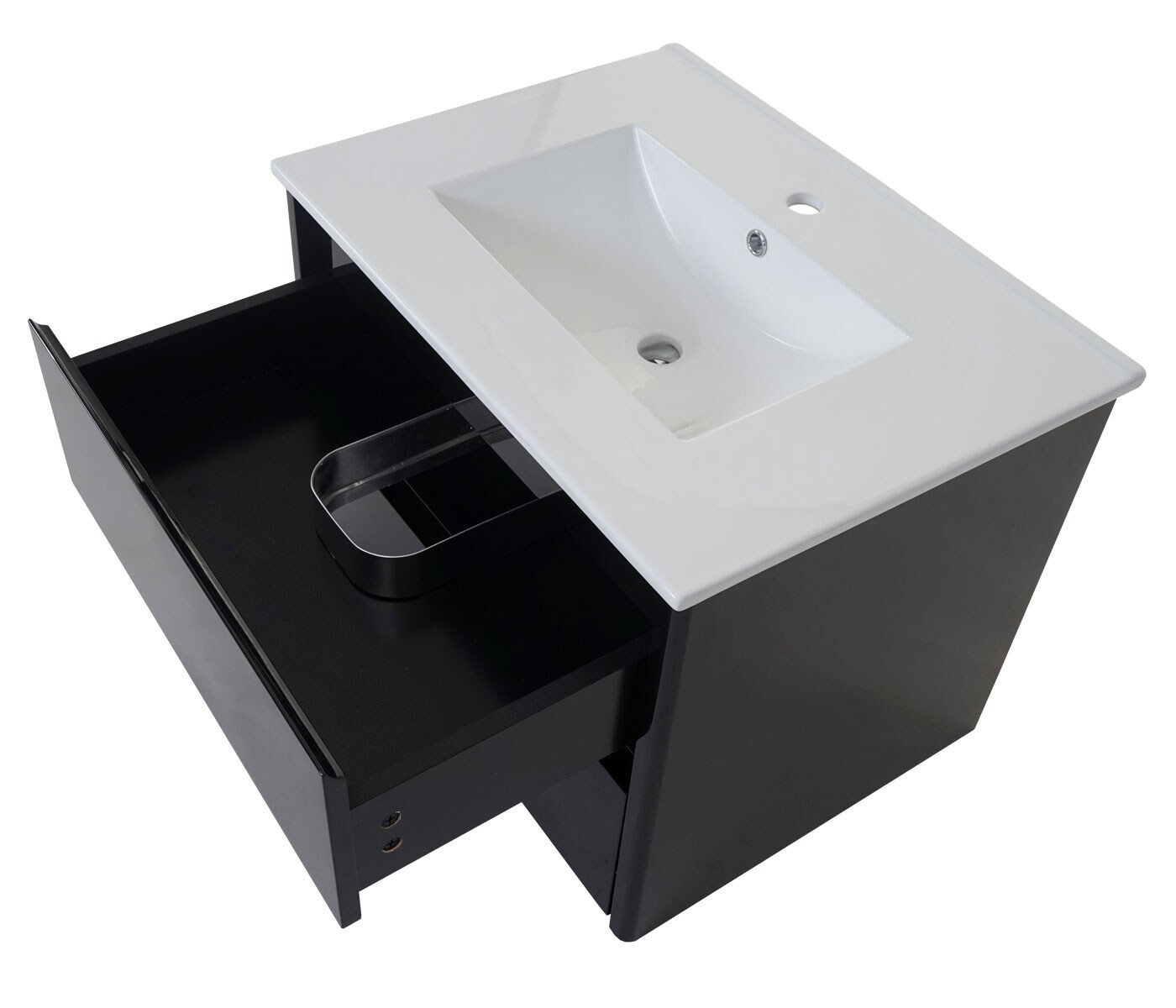 Badezimmerset XL MCW-B19, Waschtisch Spiegelschrank Hängeschrank, hochglanz ~ schwarz