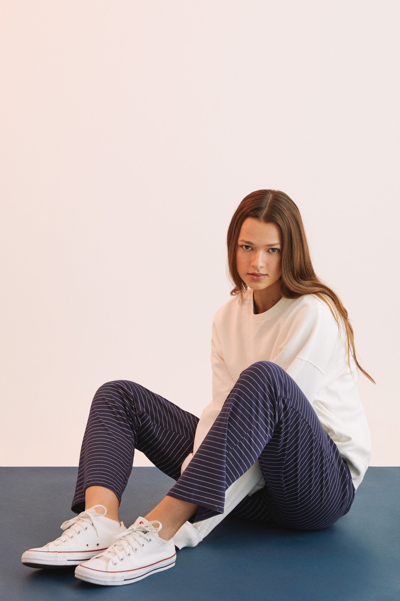 Calça comprida 100% algodão com estampa de listras - Azul