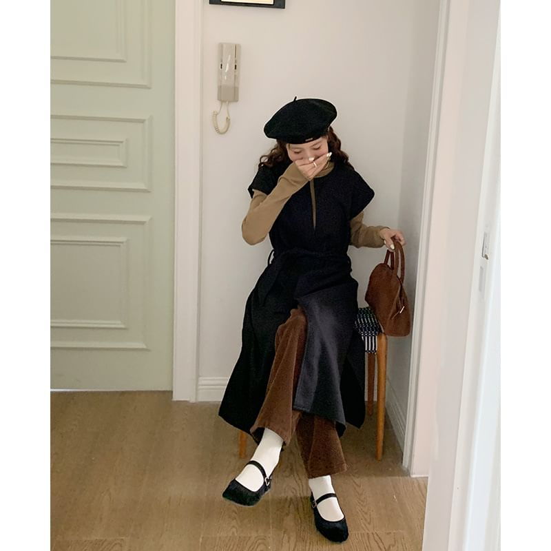 Juanita - Effen midi-vest met sjerp