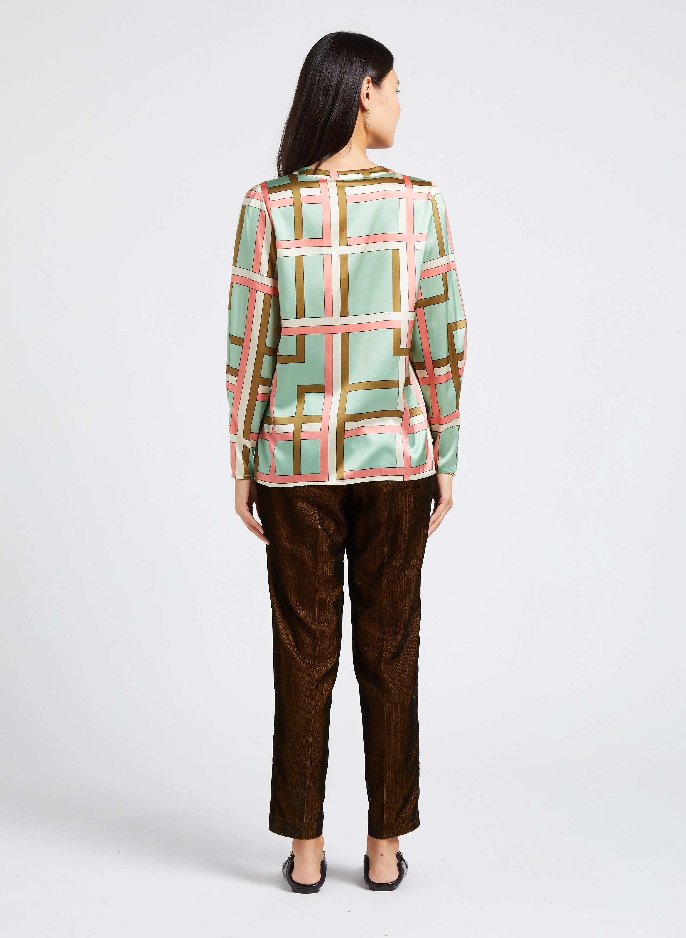 MORGAN - Blouse col V en soie ample | Vert