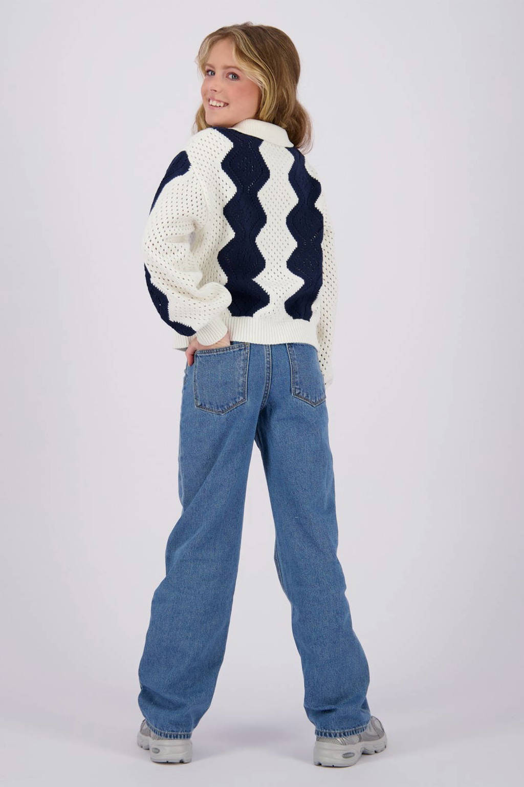Vingino vest Meralle met all over print offwhite/donkerblauw