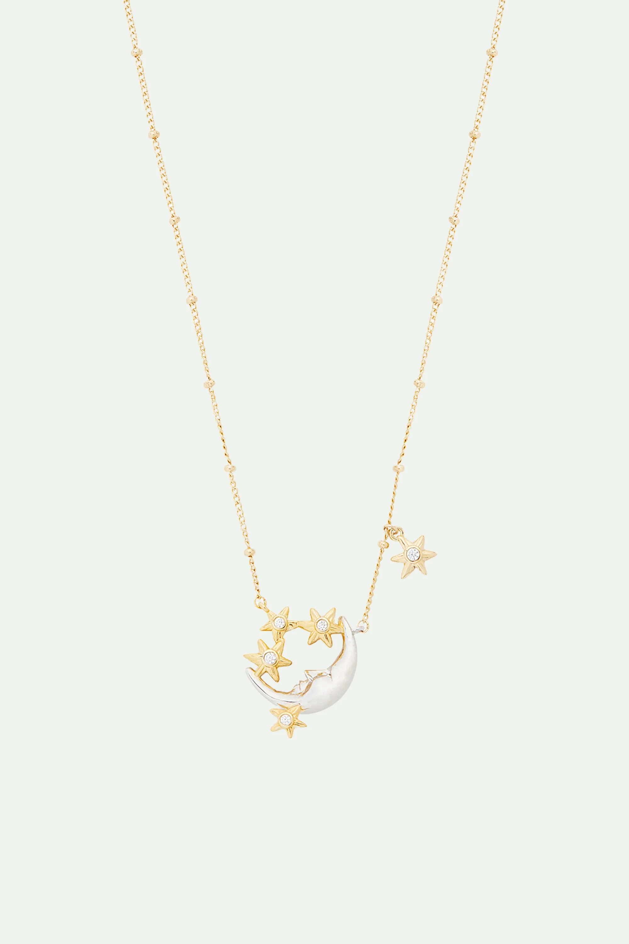 Collier pendentif lune et étoiles | Multicolore