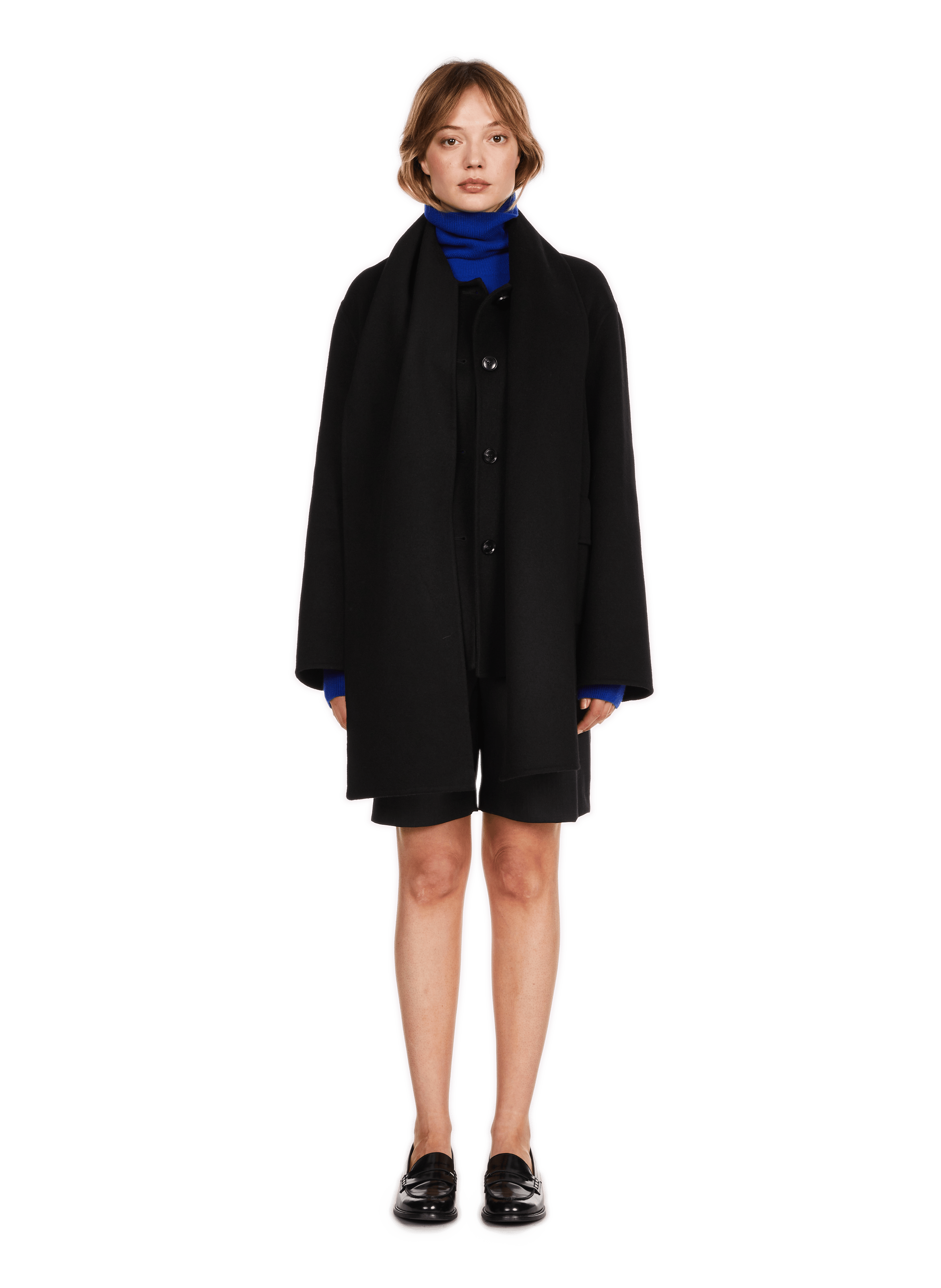 UACHA - Manteau à écharpe en laine mélangée| Noir