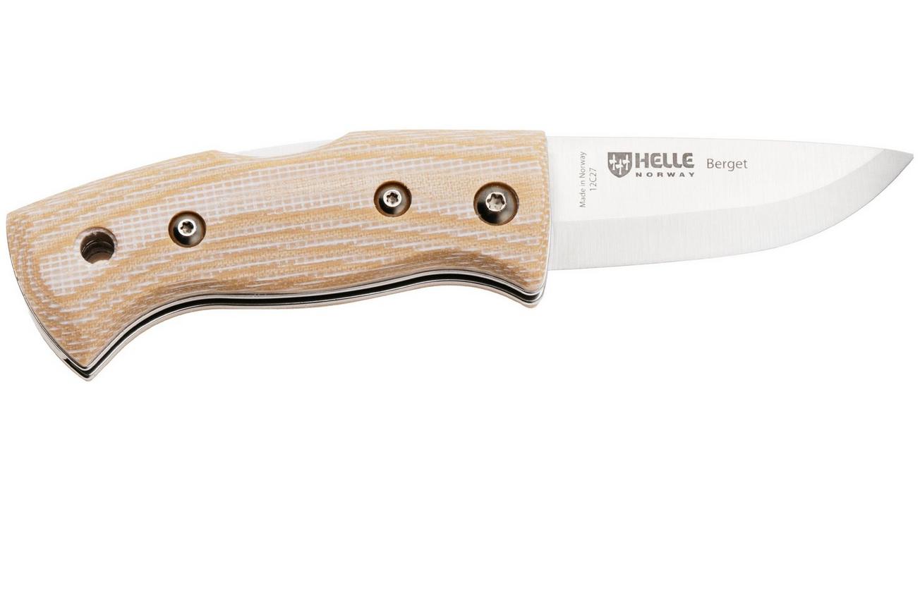 Helle 761 Berget, 200763, Satin Sandvik 12C27, Beige Canvas Micarta bushcraft zakmes