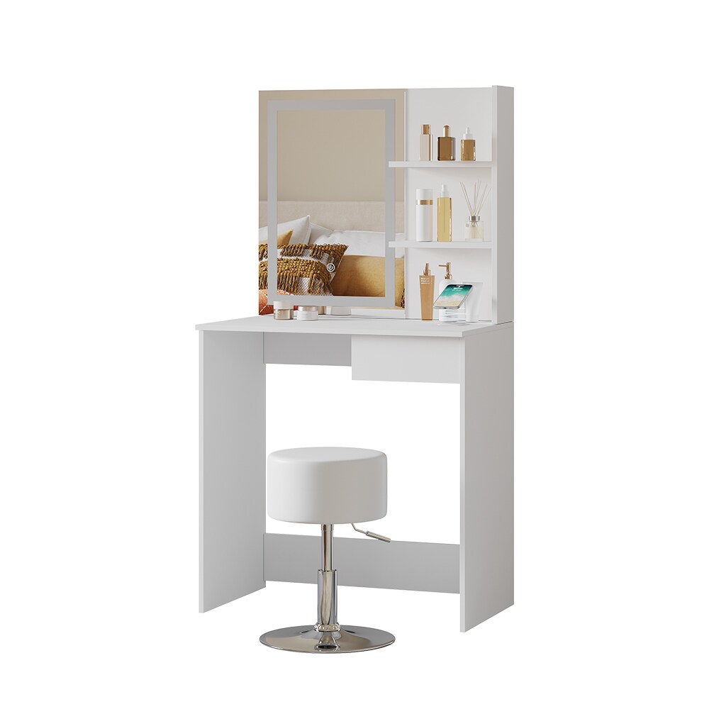 Vicco Schminktisch Dekos Weiß 75 cm mit LED-Spiegel QI-Ladestation und Hocker