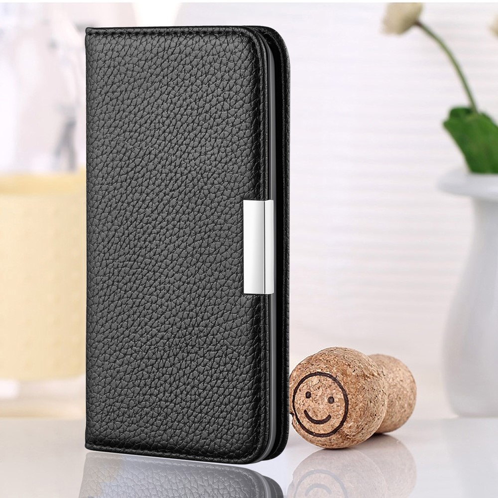 Samsung Galaxy S21 FE 5G Leder Tasche Flip Cover Litchi Look - Schwarz
