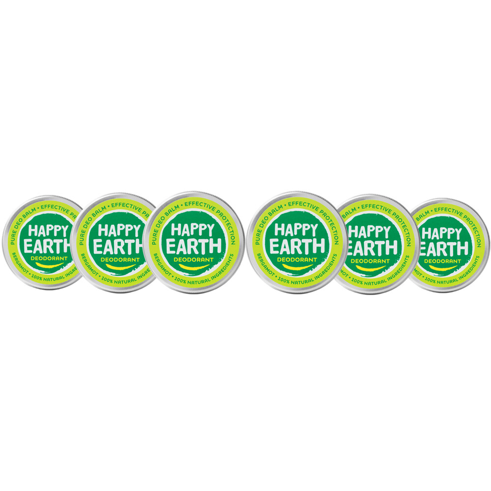 6x Happy Earth 100% Natuurlijke Deodorant Balm Bergamot45 gr