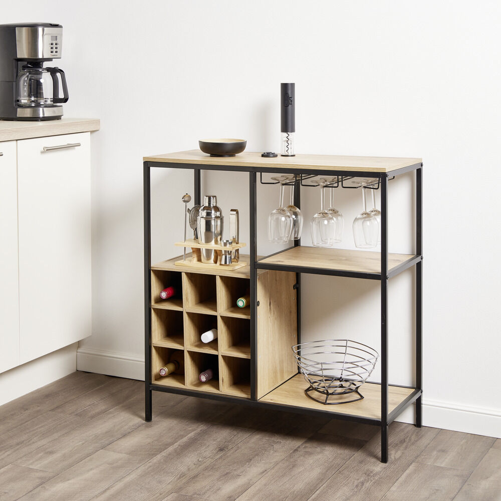 Meuble range-bouteille en bois et métal 78x33xH82cm