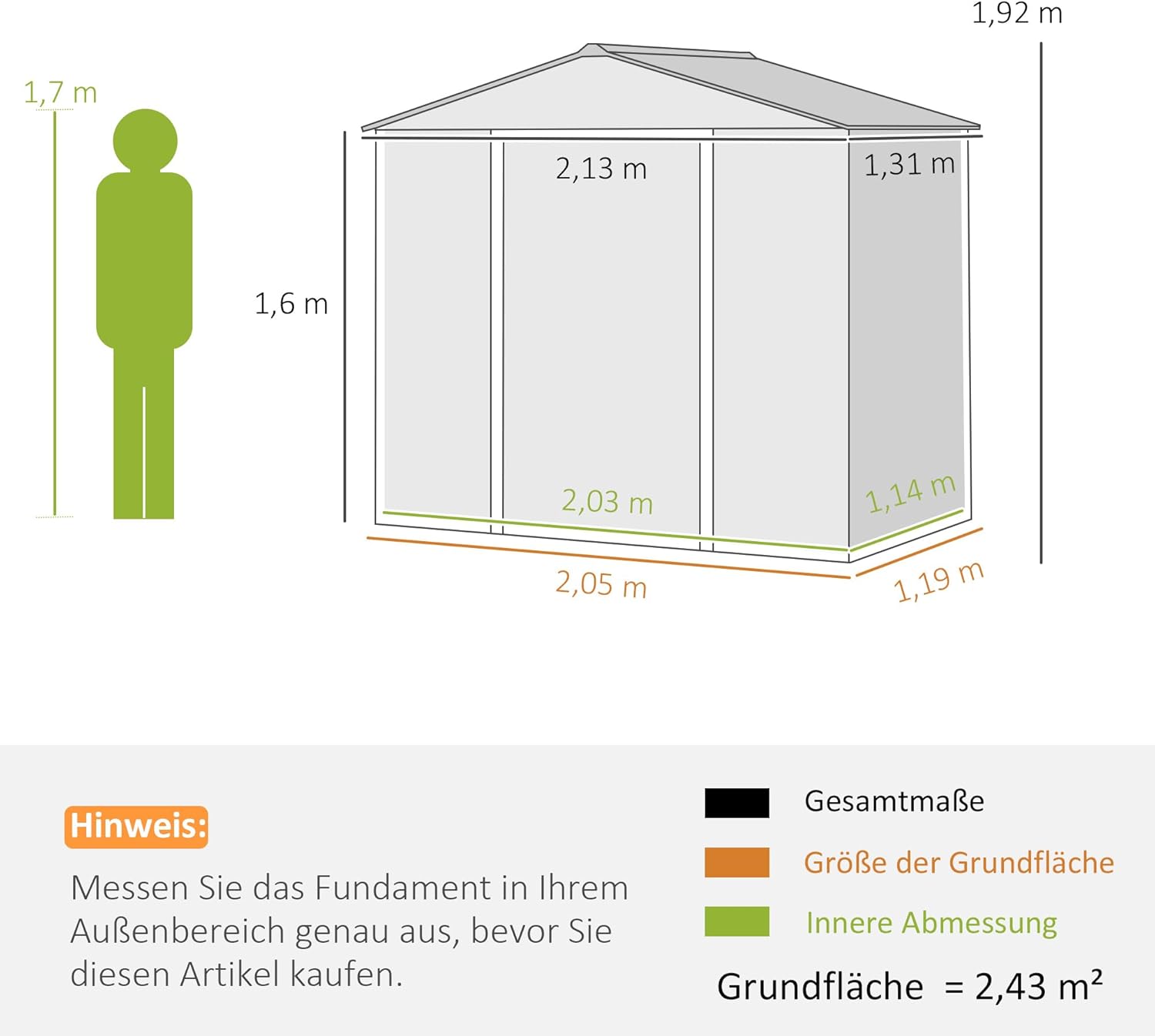 Outsunny Verzinkter Stahl Gerätehaus 2,43㎡ 213x131x192cm Einfach Montage Geräteschuppen mit Satteldach, Abschließbarer Schiebetür, wetterfest Gartenhaus, Outdoor Garten Schuppen für Außenbereich, Grau