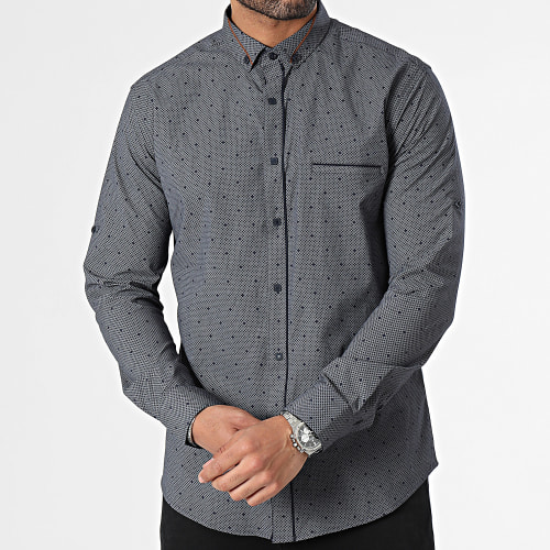 Chemise Manches Longues Bleu Marine Gris