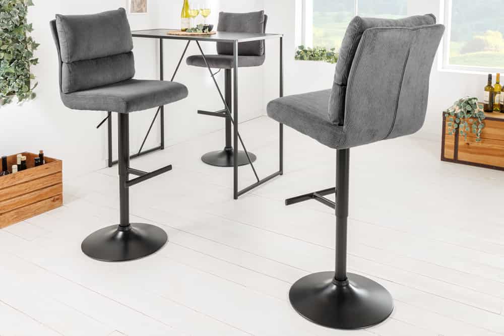 Höhenverstellbarer Barhocker COMFORT grau Cord drehbar mit Lehne Metall schwarz