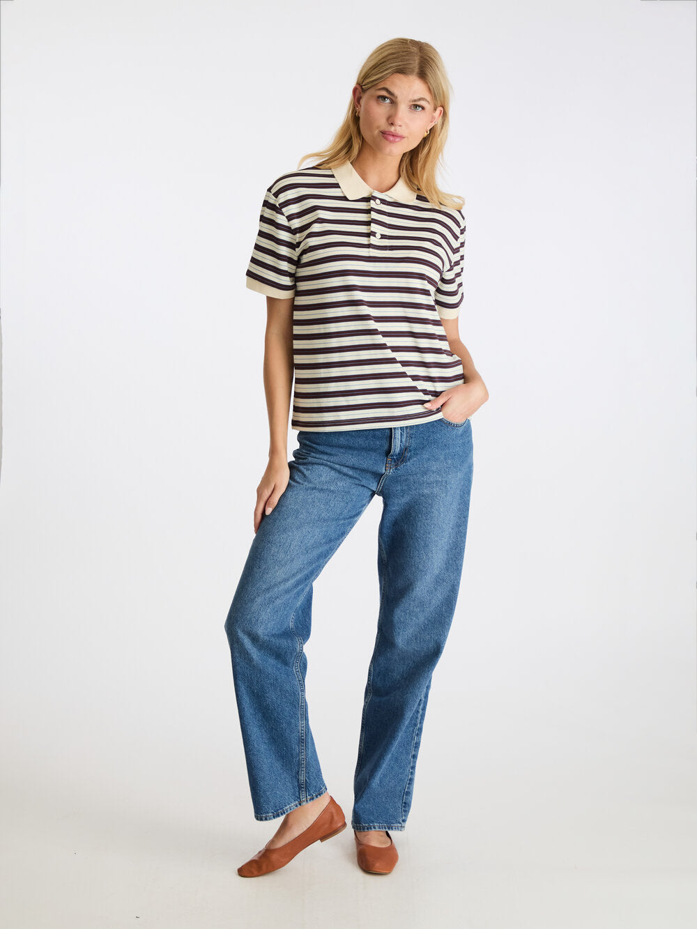 Neo Noir  Beta Stripe Polo T-shirt - Brown