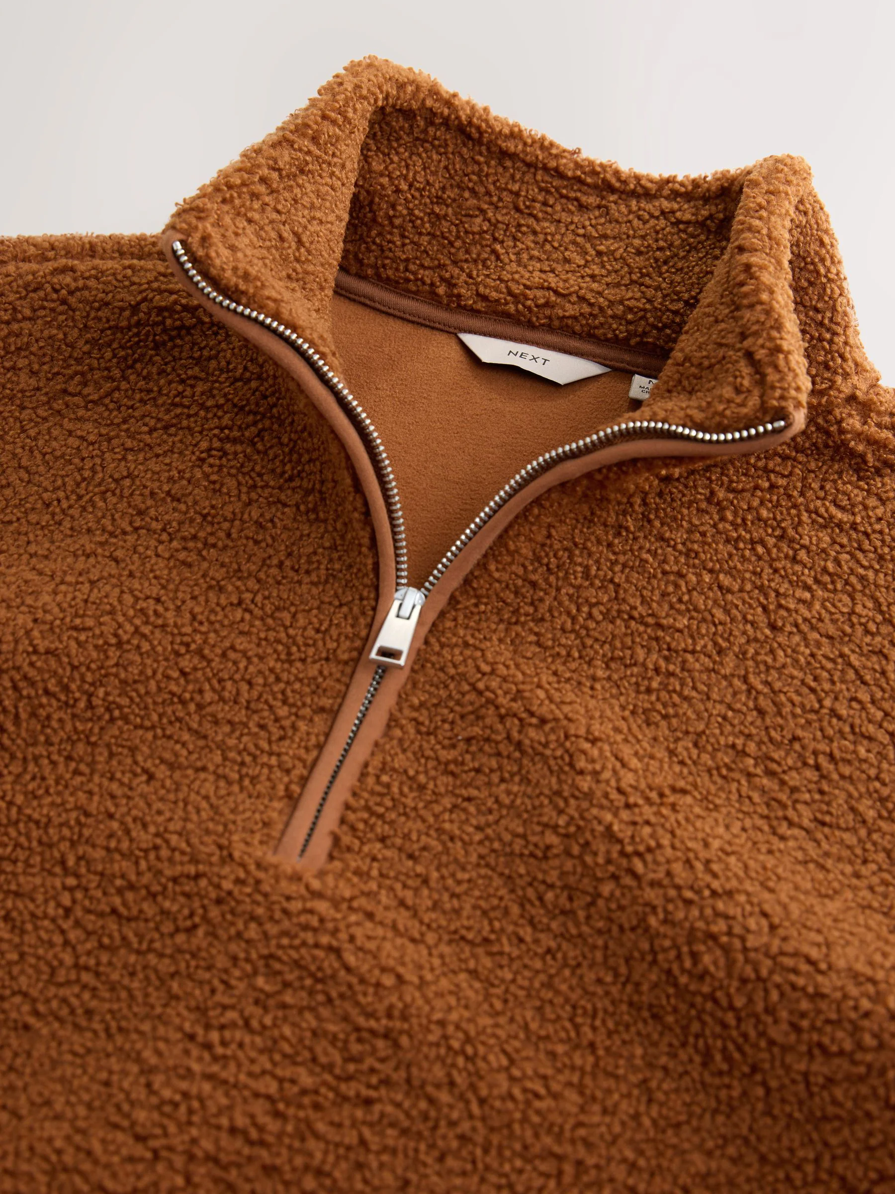 Roestbruin - Borg fleece met opstaande kraag en korte rits